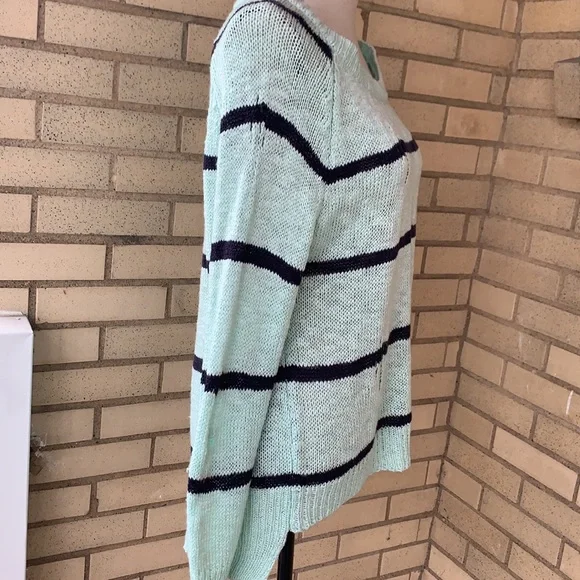 Miracle Mint Green Distressed Wide Neck Knit Stripe Top - Picture 5 of 11
